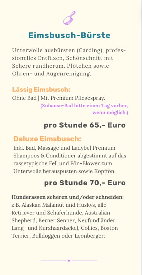 Preise zum Angebot Eimsbusch-Bürste vom Schanzenhund | Hundefriseur Hamburg Schanzenviertel